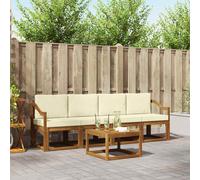 Conjunto de sofás de exterior con cojín 5 pcs Natural y Crema