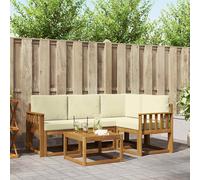 Conjunto de sofás de exterior con cojín 5 pcs Natural y Crema