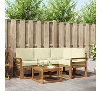 Conjunto de sofás de exterior con cojín 5 pcs Natural y Crema