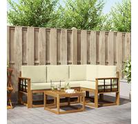 Conjunto de sofás de exterior con cojín 5 pcs Natural y Crema