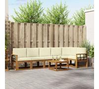 Conjunto de sofás de exterior con cojín 7 pcs Natural y Crema