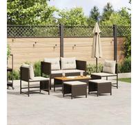 Conjunto de sofás de jardín con cojín 6 pcs Marrón y crema