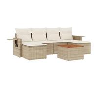 Conjunto de sofás de jardín de 7 piezas Polyrotan Beige con cojines | Resina trenzada duradera, mesa plegable de acacia, fundas lavables, diseño modular, fácil mantenimiento