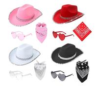 Conjunto de sombrero de para mujer - vaquera - 6 piezas - Sombrero occidental con bandana y corazón - Cow Girl Outfit Women for Wedding Birthday Party Costume Accessory
