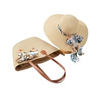 Conjunto de sombreros de paja y bolsa de paja bohemia para mujer, gran sombrero para el sol, protección UV y bolsa de playa, paja, juego de verano ligero, A21, Talla única para todos, Bohemian