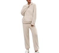Conjunto de sudadera con capucha de dos piezas para mujer, traje deportivo de invierno casual, conjunto de chándal de forro polar de gran tamaño, 2 piezas, ropa de descanso, sudadera con capucha de