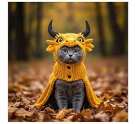 Conjunto de sudadera con capucha de gato dragón, ropa suave para gatos, ropa de cosplay ajustable para mascotas, camisas de algodón elástico para gatos pequeños y medianos (amarillo)