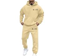 Conjunto de sudadera con capucha estampada para hombre, casual y cómoda, sudadera deportiva de otoño e invierno, conjunto de dos piezas, Beige#20, XL