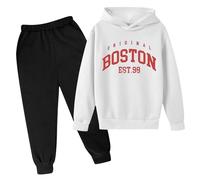 Conjunto de Sudadera con Capucha Infantil para Temporada Otoño Invierno Ropa Cómoda Niños Estampado Lettering Manga Larga Prendas Diarias (White, 4-5 Years)