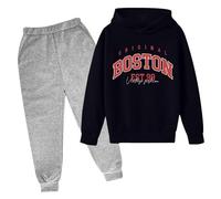 Conjunto de Sudadera con Capucha Infantil para Temporada Otoño Invierno Ropa Cómoda Niños Estampado Lettering Manga Larga Prendas Diarias (Light Gray, 7-8 Years)