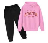 Conjunto de Sudadera con Capucha Infantil para Temporada Otoño Invierno Ropa Cómoda Niños Estampado Lettering Manga Larga Prendas Diarias (4-5 Years)