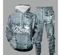 Conjunto de Sudadera con Capucha para Hombre con Diseño Estampado - No Texturizado/Impresión 2D, Diseño Original y Moderno, de Mezclilla Azul