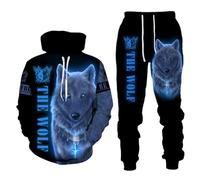 Conjunto de sudadera con capucha para hombre, con estampado de lobo animal en 3D, pantalones y pantalones, Wolf-3, M