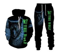 Conjunto de sudadera con capucha para hombre, con estampado de lobo animal en 3D, pantalones y pantalones, Wolf-1, M