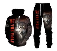 Conjunto de sudadera con capucha para hombre, con estampado de lobo animal en 3D, pantalones y pantalones, Wolf-4, 5XL