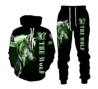Conjunto de sudadera con capucha para hombre, con estampado de lobo animal en 3D, pantalones y pantalones, Wolf-5, XL