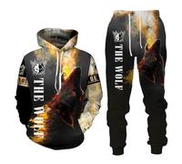 Conjunto de sudadera con capucha para hombre, con estampado de lobo animal en 3D, pantalones y pantalones, Wolf-6, 5XL