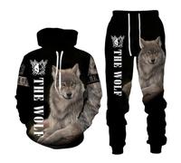 Conjunto de sudadera con capucha para hombre, con estampado de lobo animal en 3D, pantalones y pantalones, Wolf-7, 4XL