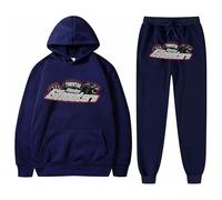 Conjunto de sudadera con capucha para hombre, diseño de letras de ciudad, para otoño e invierno, informal, cómodo, de dos piezas con capucha y capucha, Marina de guerra#20, S
