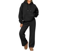 Conjunto de sudadera con capucha para mujer, conjunto de 2 piezas, estar por casa, jersey manga larga y pantalones deportivos holgados, conjuntos deportivos cómodos, negro, talla mediana