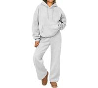 Conjunto de sudadera con capucha para mujer, conjunto de 2 piezas, estar por casa, jersey manga larga y pantalones deportivos holgados, conjuntos deportivos cómodos, gris claro mediano