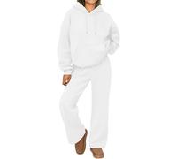 Conjunto de sudadera con capucha para mujer, conjunto de 2 piezas, estar por casa, jersey manga larga y pantalones deportivos holgados, conjuntos deportivos cómodos, blanco, talla XX Large
