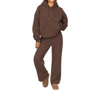 Conjunto de sudadera con capucha para mujer, conjunto de 2 piezas, estar por casa, jersey manga larga y pantalones deportivos holgados, conjuntos deportivos cómodos, color café, talla XX Large