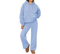 Conjunto de sudadera con capucha para mujer, conjunto de 2 piezas, estar por casa, jersey manga larga y pantalones deportivos holgados, conjuntos deportivos cómodos, azul claro mediano