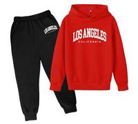 Conjunto de sudadera con capucha para niñas, 2 piezas, Los Ángeles, California, con capucha, 2025, para otoño, para niños, sudadera casual suelta con capucha, conjunto de dos piezas para invierno y