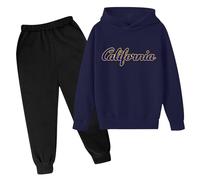 Conjunto de sudadera con capucha para niñas y niñas, 2 piezas, sudadera con capucha de Los Ángeles, California, casual, para otoño, para niños, sudadera con capucha y pantalones deportivos gráficos