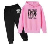 Conjunto de sudadera con capucha para niñas y niñas, conjunto de sudadera con capucha de 2 piezas, conjunto de sudadera con capucha para niños Thats What I Do I Fix Stuff and I Know Things, conjunto