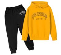 Conjunto de Sudadera con Capucha para Niño Ropa de Abrigo Otoño Invierno Prendas Cómodas Estampado Lettering Manga Larga Exterior (Yellow, 4-5 Years)