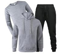 Conjunto de sudadera con capucha y pantalón de chándal para hombre, sudadera de tres piezas, traje de primavera y otoño, traje deportivo casual de manga larga de tres piezas, chándales de moda, gris