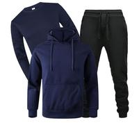 Conjunto de sudadera con capucha y pantalón de chándal para hombre, sudadera de tres piezas, traje de primavera y otoño, traje deportivo casual de manga larga de tres piezas, chándales de moda, azul