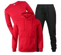 Conjunto de sudadera con capucha y pantalón de chándal para hombre, sudadera de tres piezas, traje de primavera y otoño, traje deportivo casual de manga larga de tres piezas, chándales de moda, rosso