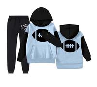 Conjunto de Sudadera con Capucha y Pantalones de Manga Larga para Niñas Ropa de Abrigo Invierno Otoño Estampado Lettering Diseño Moderno Comodidad Ajuste Calidad (Light Blue, 6-7 Years)