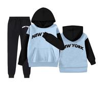 Conjunto de Sudadera con Capucha y Pantalones de Manga Larga para Niñas Ropa de Abrigo Invierno Otoño Estampado Lettering Moda Infantil (Light Blue, 12-13 Years)
