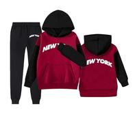 Conjunto de Sudadera con Capucha y Pantalones de Manga Larga para Niñas Ropa de Abrigo Invierno Otoño Estampado Lettering Moda Infantil (Red, 8-9 Years)