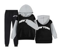 Conjunto de Sudadera con Capucha y Pantalones de Manga Larga para Niñas Ropa de Abrigo Invierno Otoño Estampado Lettering Moda Infantil (Black, 10-11 Years)