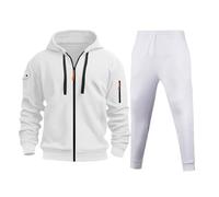 Conjunto de sudadera con capucha y pantalones deportivos acolchados de invierno para hombre, con forro polar y múltiples bolsillos para clima frío y ocio, blanco, L