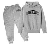Conjunto de sudadera con capucha y pantalones deportivos de 2 piezas con capucha para niños y niñas, conjunto de sudadera con capucha para niños pequeños de Los Ángeles, California, con forro polar