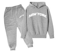 Conjunto de sudadera con capucha y pantalones deportivos para niños, conjunto de sudadera con capucha estampada en ropa interior, 20 prendas casuales con letras impresas de manga larga (gris, 3-4 años