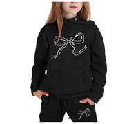 Conjunto de Sudadera con Capucha y Pantalones para niñas Abrigo Invierno otoño Juego de Ropa Infantil Manga Larga cómoda diseño Moderno (Black, 8-9 Years)