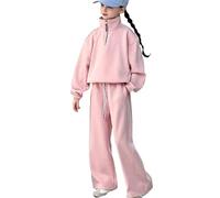 Conjunto de sudadera de 2 piezas para niñas adolescentes y adolescentes, otoño e invierno, camiseta de manga larga con media cremallera, parte inferior elástica a juego, tallas separadas acogedoras de