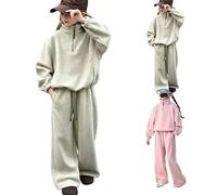 Conjunto de sudadera de 2 piezas para niñas adolescentes y adolescentes, otoño e invierno, camiseta de manga larga con media cremallera, parte inferior elástica a juego, tallas separadas acogedoras de