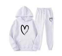 Conjunto de sudadera de invierno para mujer con chándal informal, monocolor, variante de tamaño, cómoda tela de terciopelo, Blanco, S