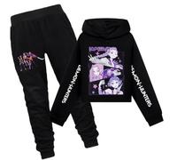 Conjunto de Sudadera Vintage para niñas de 2 Piezas, Pantalones y Sudadera, Ropa Deportiva k-Pop d-Demon h-Hunters,Negro,160cm