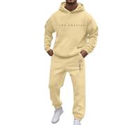 Conjunto de sudadera y pantalón con capucha con estampado clásico para hombre otoño e invierno suelto y cómodo, Beige#20, S