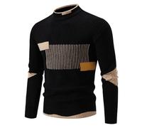 Conjunto de suéter de cuello alto con bloques de color para hombre, conjunto de camisetas para hombre, a juego de ganchillo, tejido cálido, conjunto de invierno y otoño 2025, E-046 Negro, L