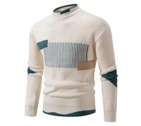 Conjunto de suéter de cuello alto con bloques de color para hombre, conjunto de camisetas para hombre, a juego de ganchillo, tejido cálido, conjunto de invierno y otoño 2025, E-046 Blanco, M